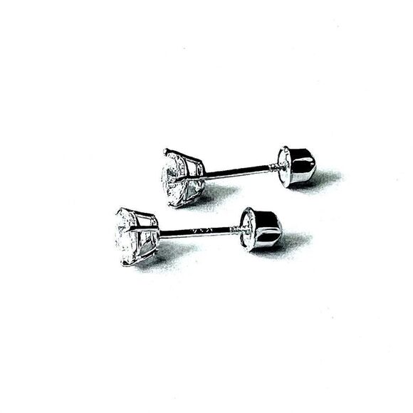 14k White Gold Round Solitaire Basket Set Stud Earrings with Screw Back 4 mm - Picture 7 of 10
